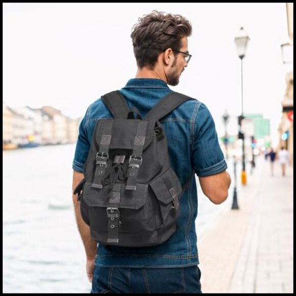 Vintage Canvas Backpack Durable Casual Daypack Large Capacity Travel Rucksack main image 5